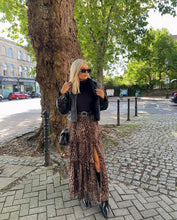 Load image into Gallery viewer, Leopard print tiered ruffle maxi skirt
