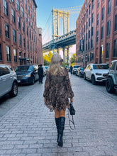 Load image into Gallery viewer, leopard print smock dress, mesh overlay leopard smock dress, autumn smock dress, long sleeved smock dress