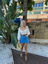 Load image into Gallery viewer, cream top, cream corset top, long sleeved corset top, balloon sleeved corset top, going out top, cream going out top