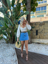 Load image into Gallery viewer, cream top, cream corset top, long sleeved corset top, balloon sleeved corset top, going out top, cream going out top