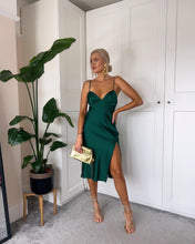 Load image into Gallery viewer, San antonio satin midi dress emerald green