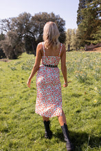 Load image into Gallery viewer, rose print midi dress, summer dress, floral midi dress, strappy floral dress, white floral midi dress, white floral dress