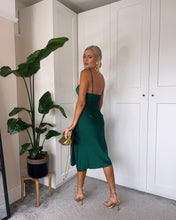 Load image into Gallery viewer, San antonio satin midi dress emerald green