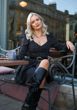 Load image into Gallery viewer, polka dot dress, milkmaid dress, autumn dress, polka dot long sleeved dress, polka dot milkmaid dress