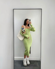 Load image into Gallery viewer, Premium Green rib knit midi jumper dress