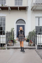 Load image into Gallery viewer, ruffle mini dress, mixed print smock dress, mixed print ruffle dress, cami ruffle dress, cami layered dress, floral layered dress, floral layered mini dress