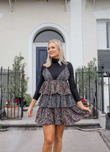 Load image into Gallery viewer, ruffle mini dress, mixed print smock dress, mixed print ruffle dress, cami ruffle dress, cami layered dress, floral layered dress, floral layered mini dress