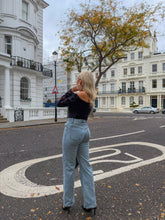 Load image into Gallery viewer, black off the shoulder top, black bardot top, jeans and a nice top, black mesh burnout bardot top, black mesh burnout top, black dressy top, black long sleeved top, black long sleeved night out top
