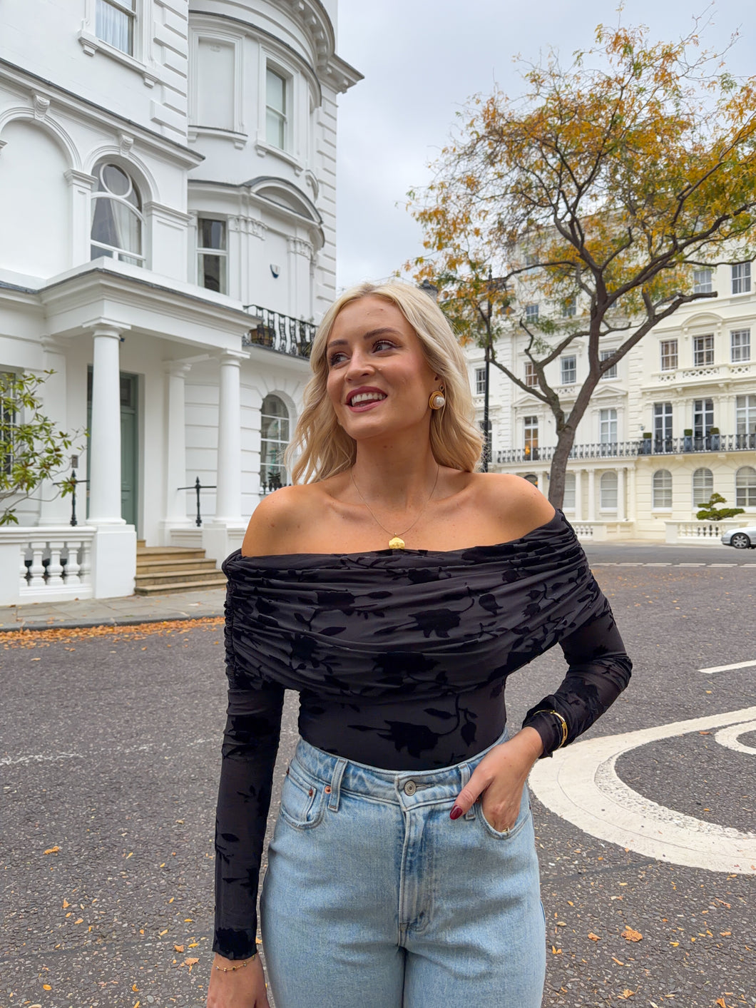 black off the shoulder top, black bardot top, jeans and a nice top, black mesh burnout bardot top, black mesh burnout top, black dressy top, black long sleeved top, black long sleeved night out top