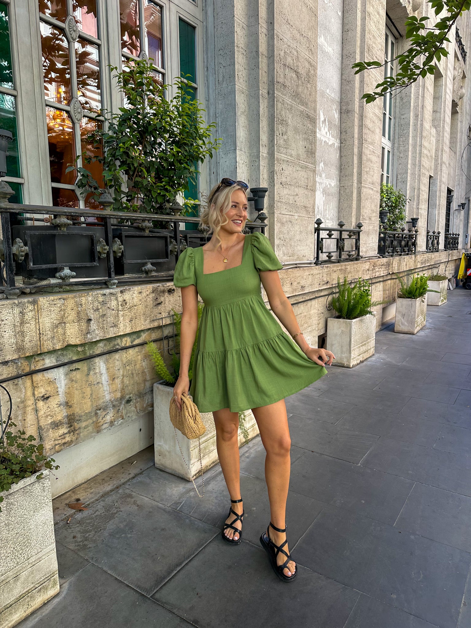 Ultimate green linen smock dress azura rose Ultimate green linen smock dress azura rose
