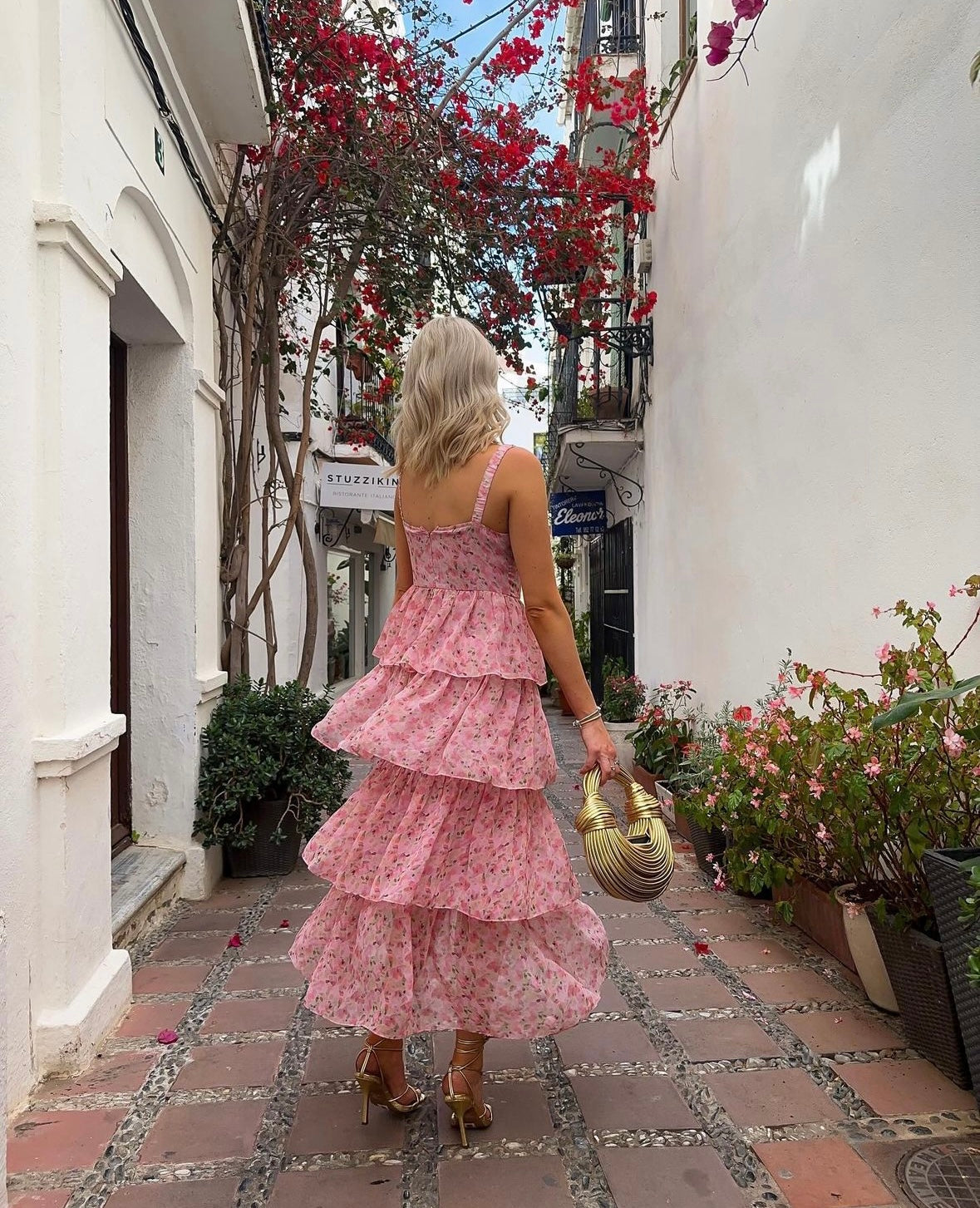 Puglia pink tiered floral ruffle maxi dress azura rose Puglia pink tiered floral ruffle maxi dress azura rose